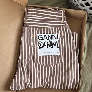 Ganni Brown and White Striped Denim Jeans